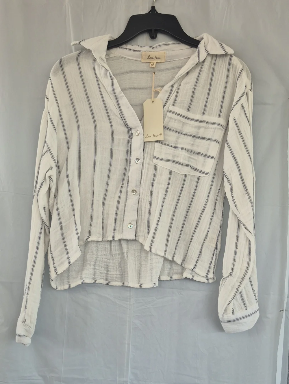 Love Notes White Button-Down Shirt with Blue Stripes